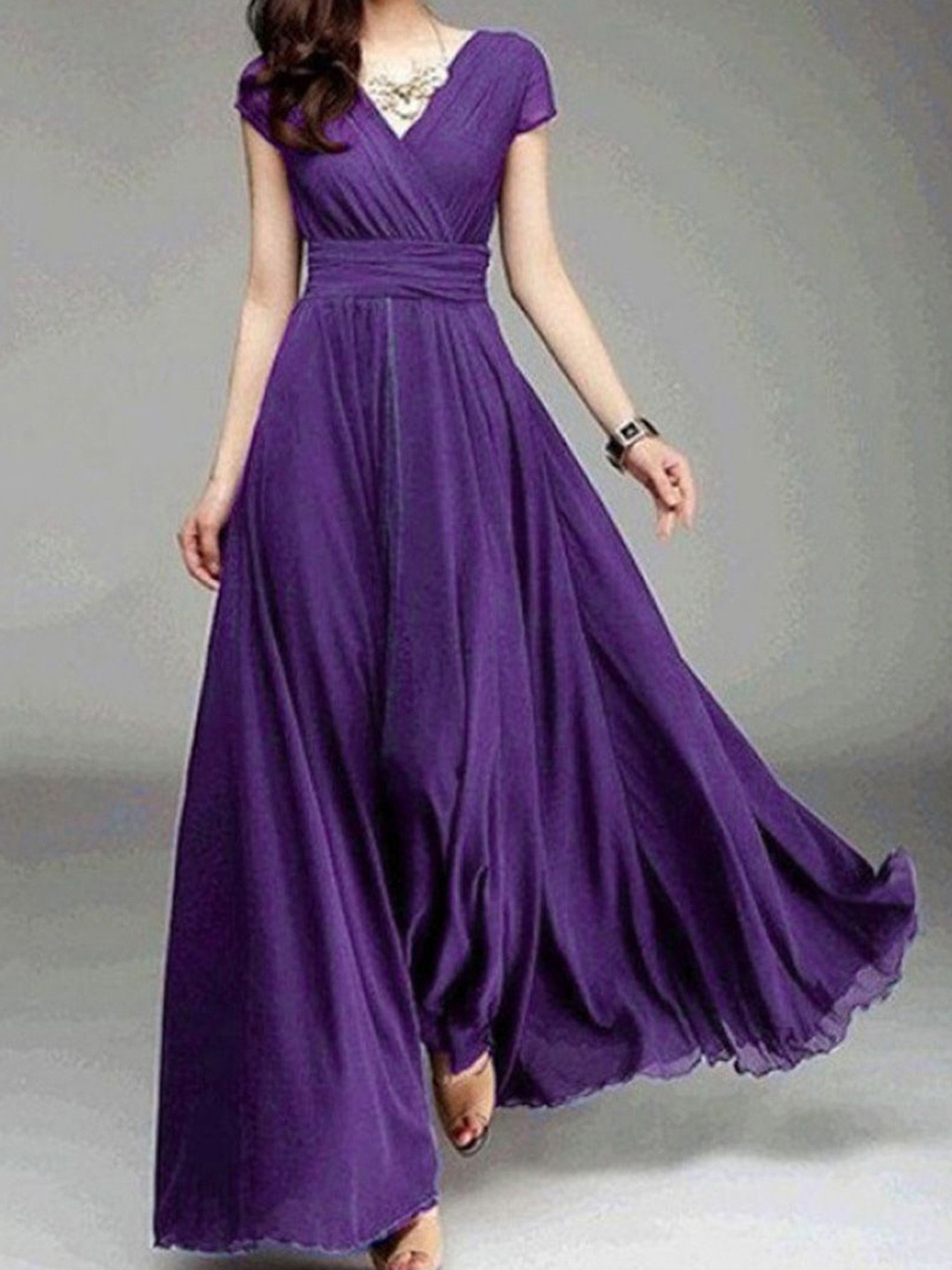 

StyleCast V-Neck Short Sleeves Gown Maxi Dress, Purple