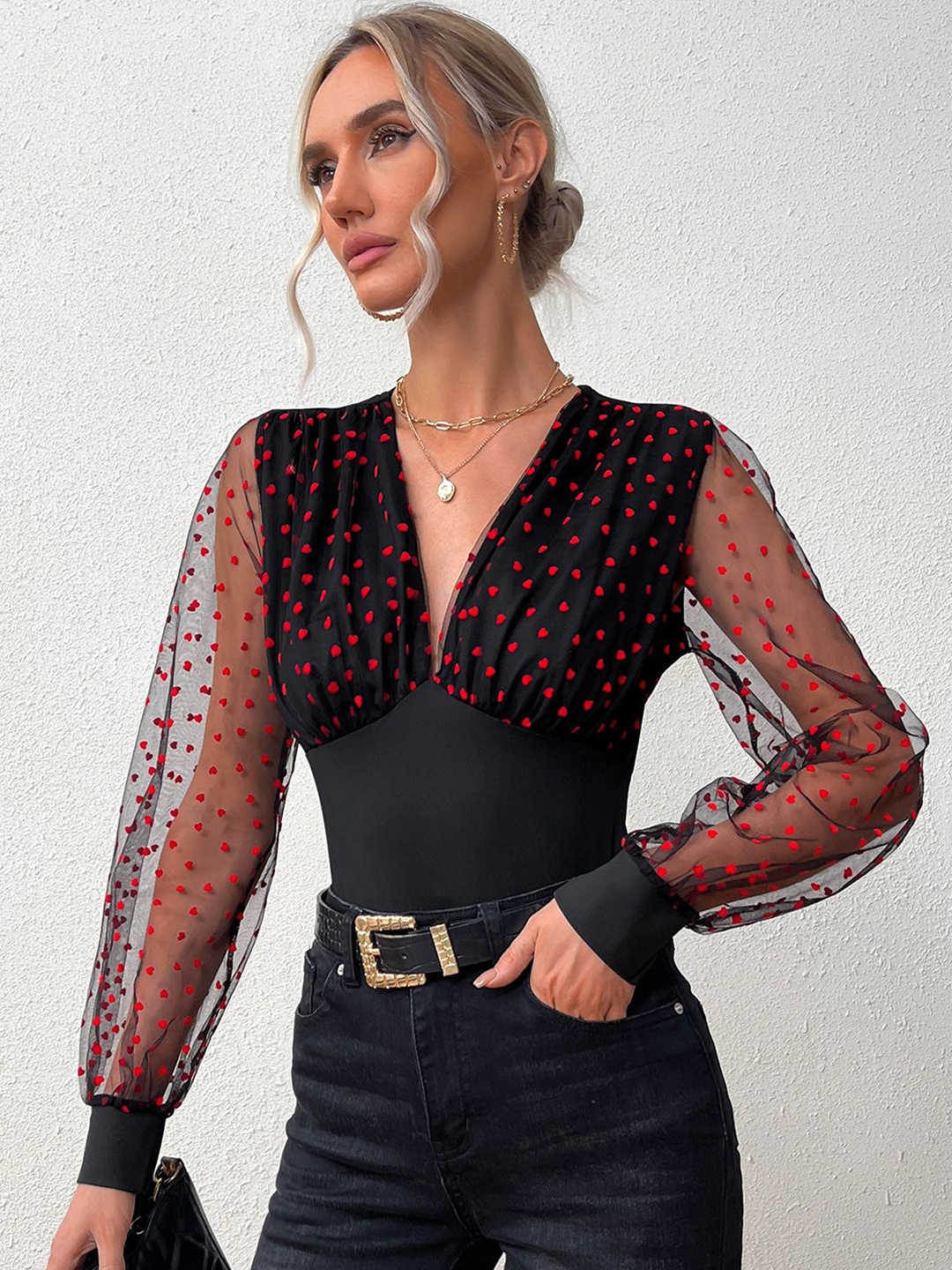 

StyleCast x Revolte Women Abstract Printed V-Neck Top, Black