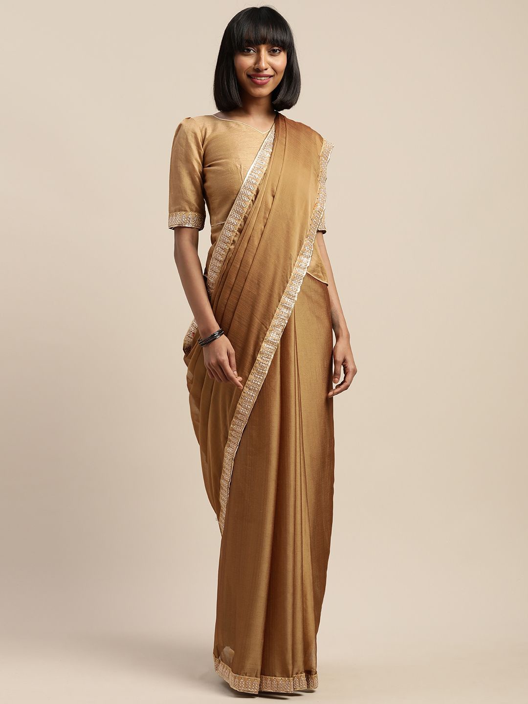 

Somras Embroidered Poly Chiffon Saree, Beige