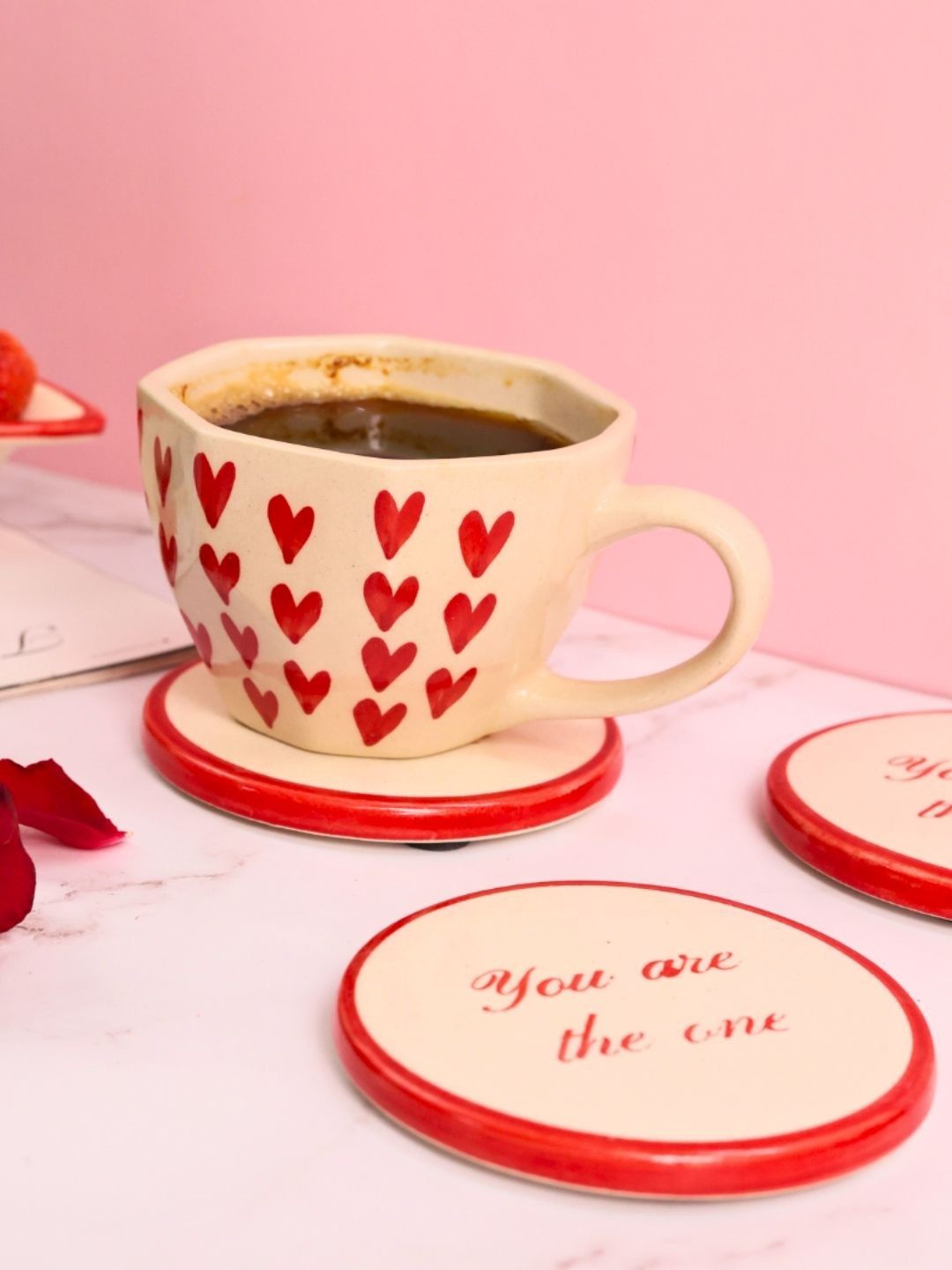 

WEAVING HOMES Red & Cream 2 Pieces Printed Ceramic Glossy Cups