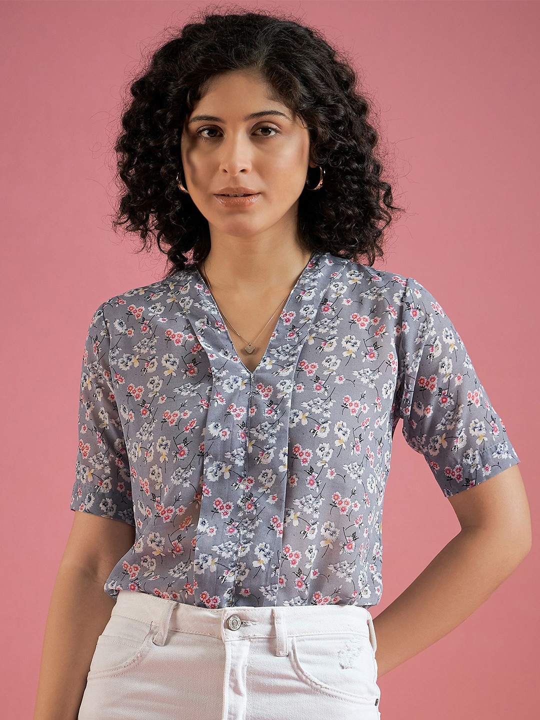 

DressBerry Women Floral Printed Top, Grey
