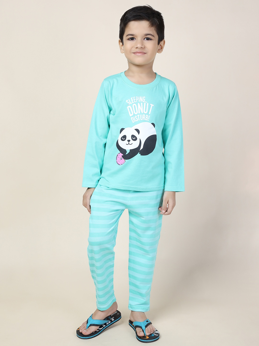 

Here&Now X Denikid Boys Printed Pure Cotton T-shirt with Pyjamas, Sea green