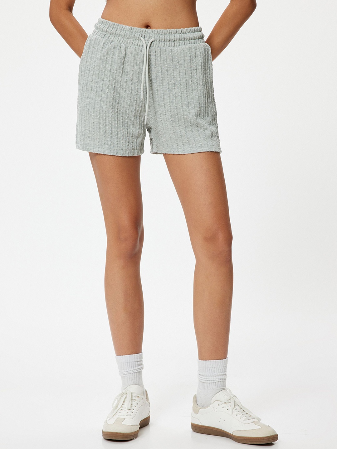 

Koton Women Striped Shorts, Grey