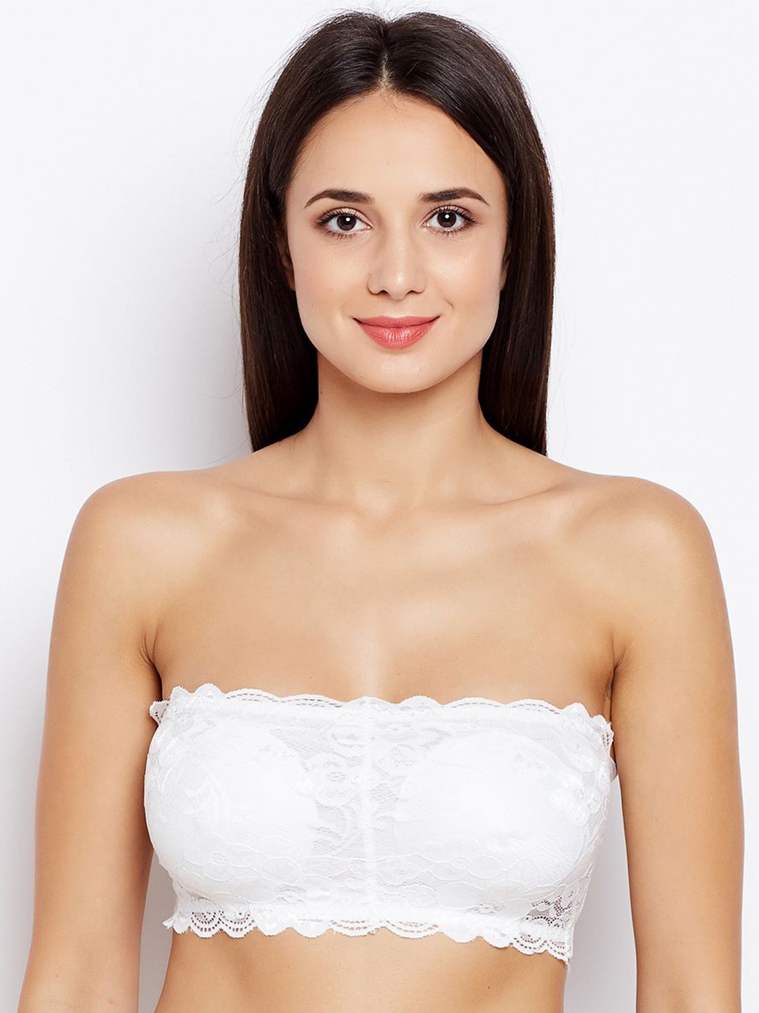 

JMT Wear Floral Lace Half Coverage Non-Wired Lightly Padded Bandeau Bra, White