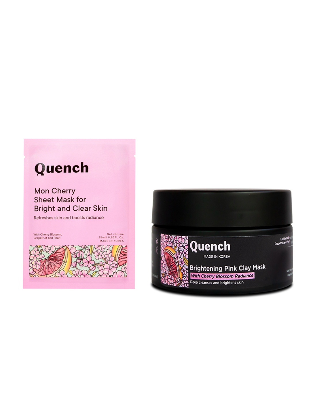 

Quench Mon Cherry Brightening Clay Mask 50m & Bright Clear Skin Sheet Mask 25ml, Pink