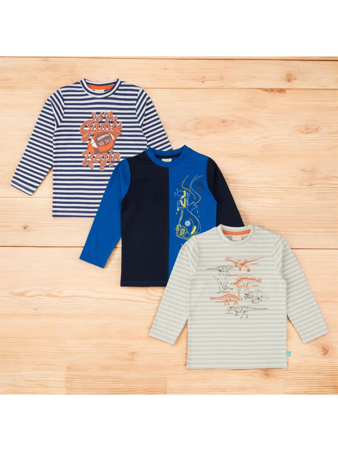 

BAESD Boys 3 Striped Henley Neck Applique T-shirt, Multi