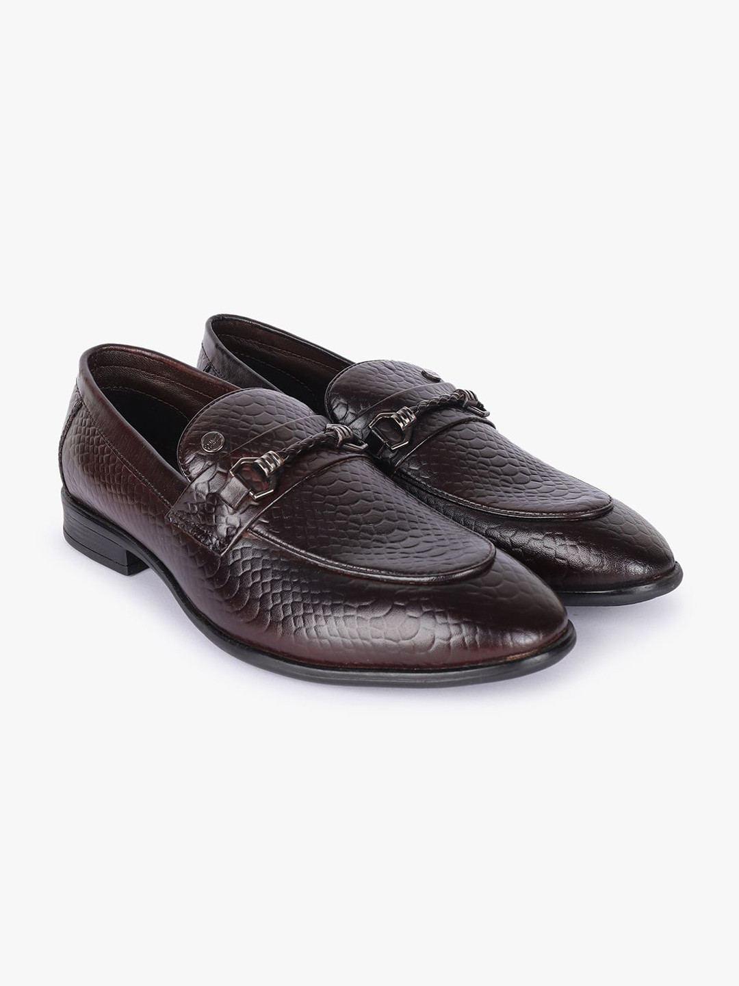 

Carlton London Men Textured Formal Loafers Shoes, Brown