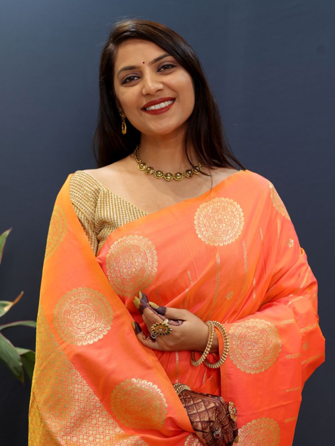 

Royal Rajgharana Saree Woven Design Zari Pure Silk Banarasi Sarees, Orange