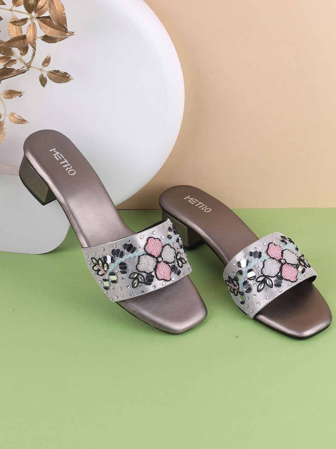 

Metro Women Open Toe Block Heels Sandals With Western - Embellished, Metallic