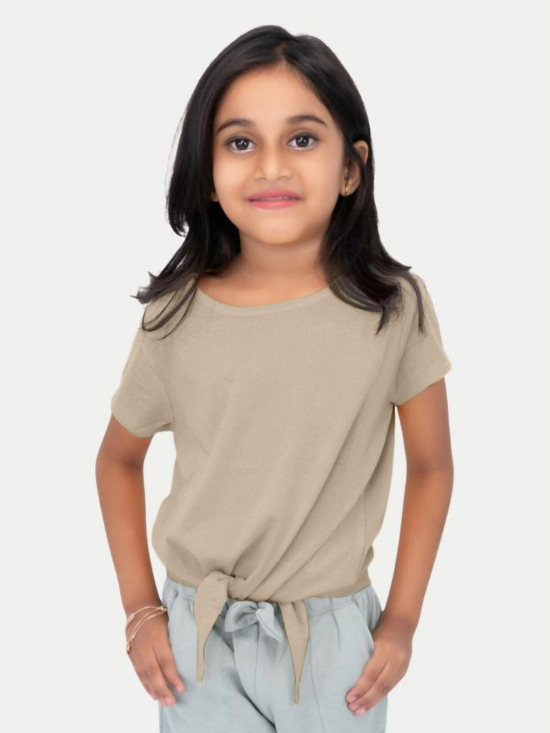 

BAESD Girls Solid Round Neck Cotton T-shirt, Beige