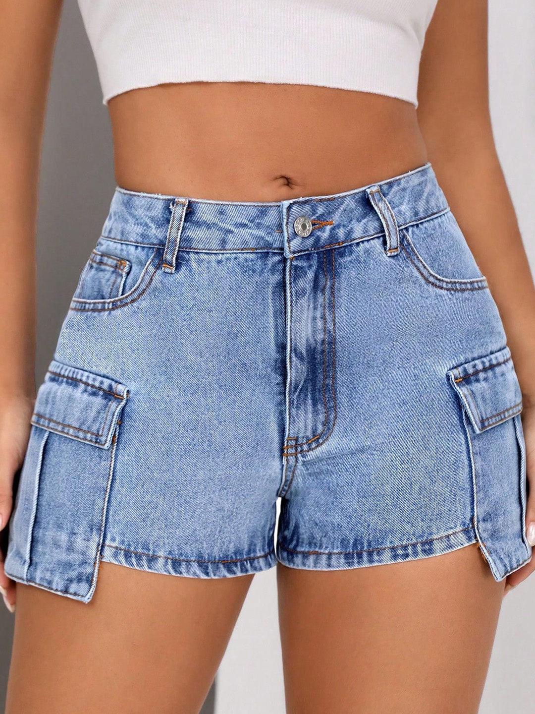 

StyleCast x Revolte Women Washed Denim Shorts, Blue