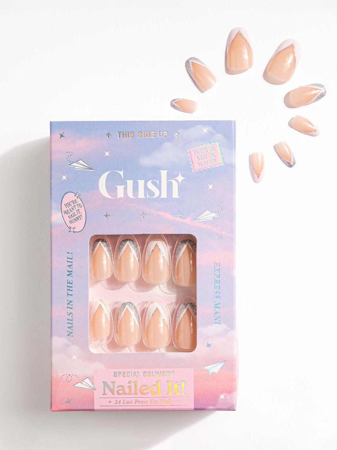 

Gush Beauty Nailed It 24Pcs Medium Round Press On Nails - Shimmery French Tips, Multi