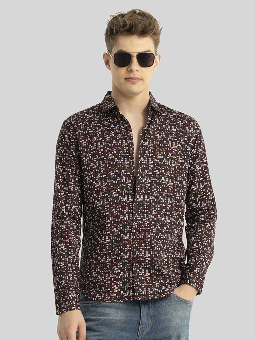 

Snitch Men Smart Slim Fit Micro Checked Printed Cotton Casual Shirt, Maroon