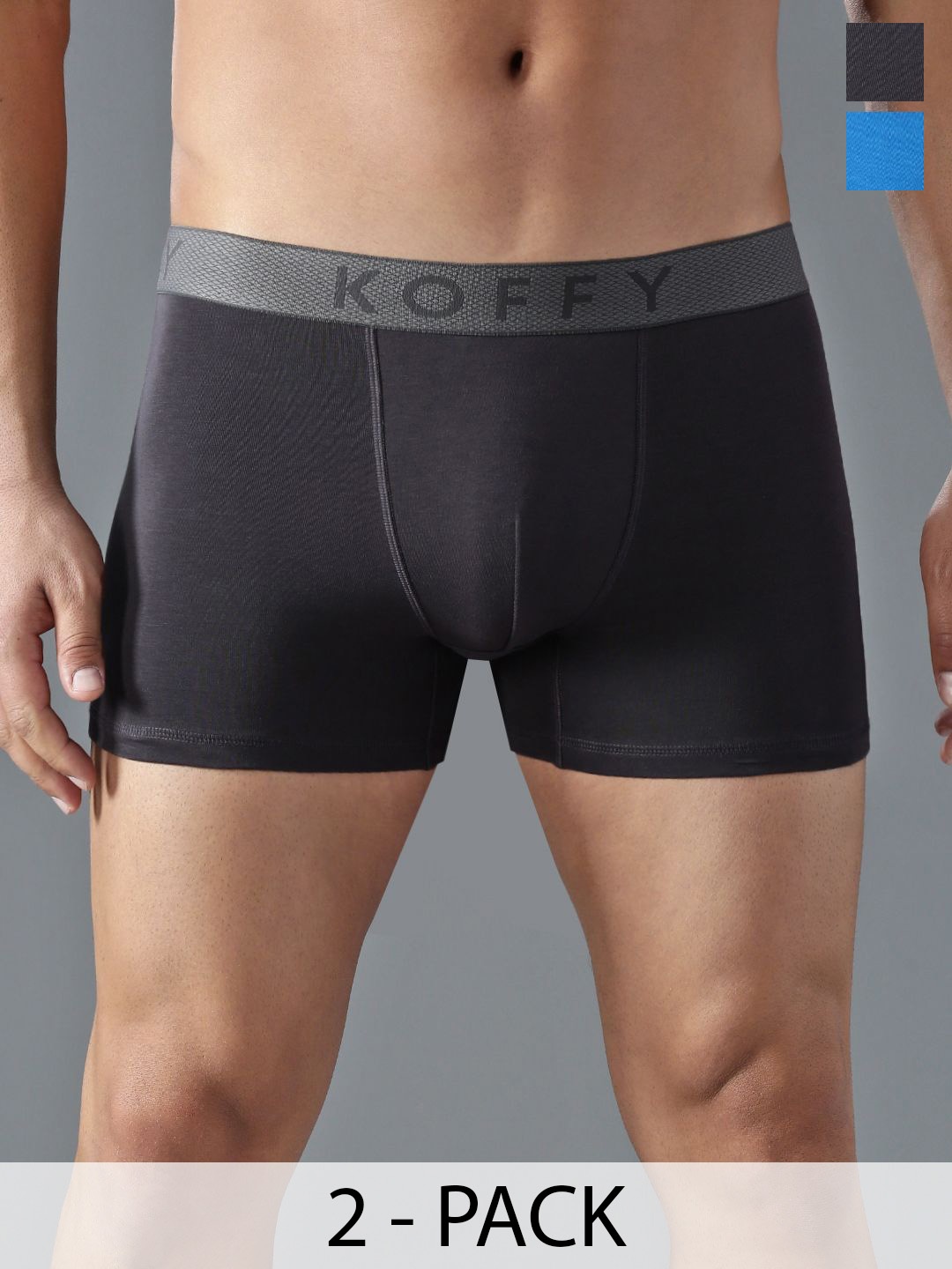 

KOFFY Men's Pack Of 2 Absorbent Trunks-KOFFY_KI45_DGRY_RBLU_2PC, Grey