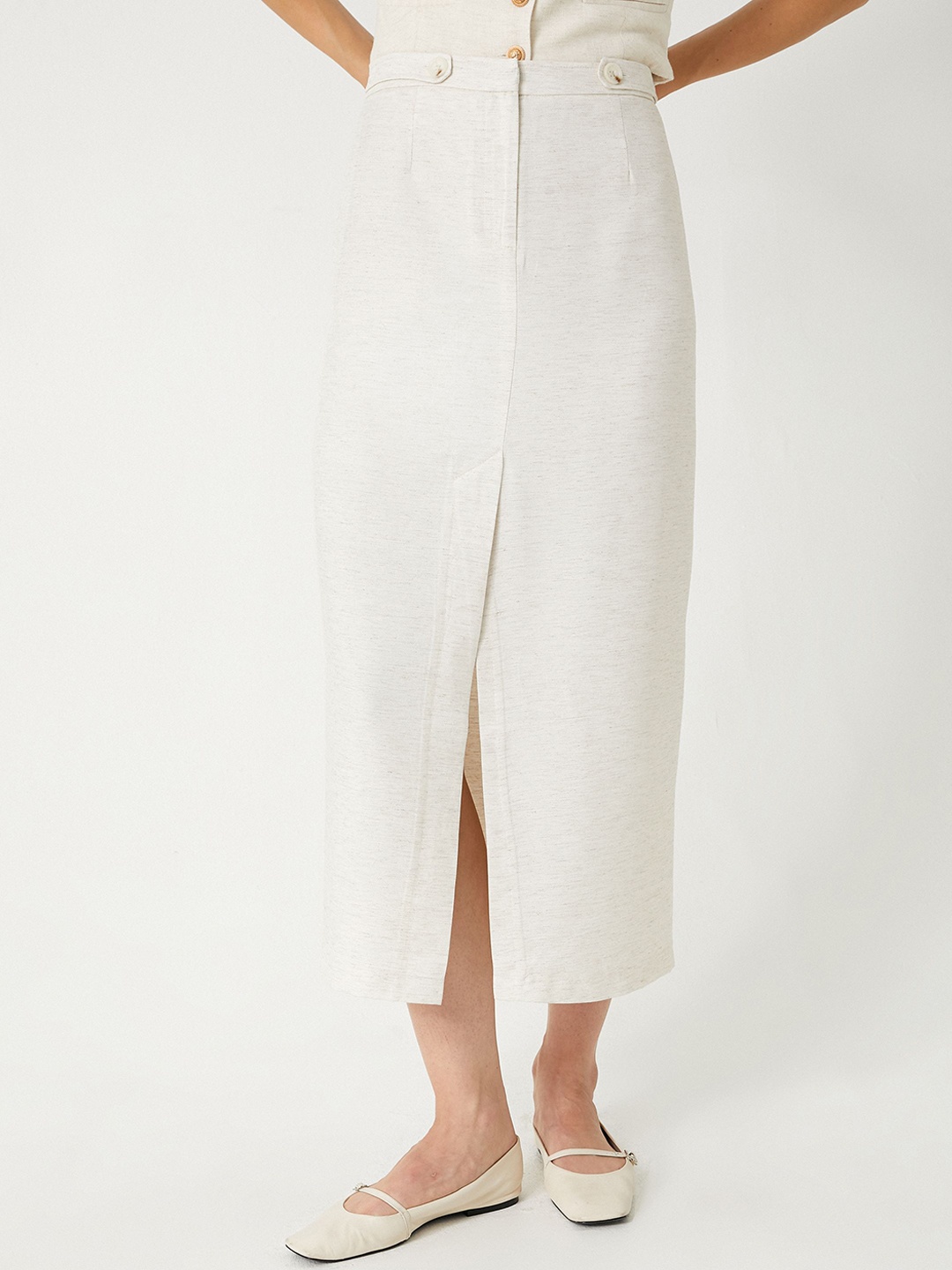 

Koton Women Flared A-Line Midi Skirt, White