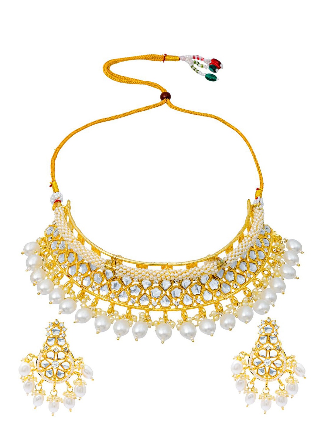 

Shining Jewel - By Shivansh Gold-Plated Cubic Zirconia Studded & Beaded Jewellery Set