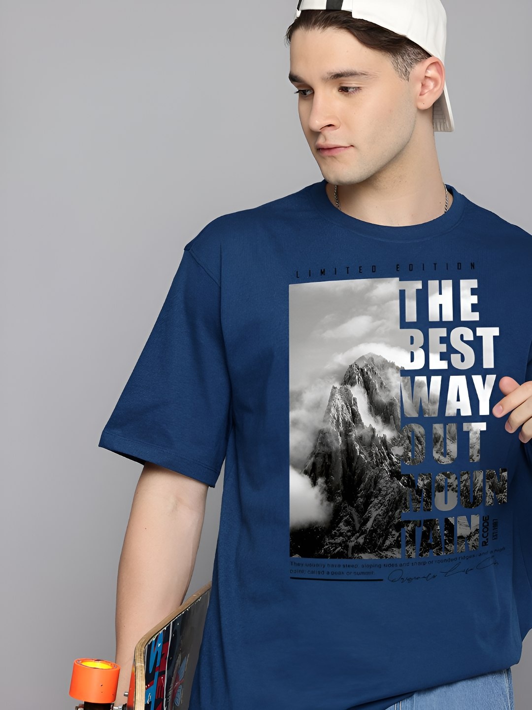 

The Roadster Lifestyle Co. Men Graphic Printed Round Neck Cotton Oversized T-shirt, Blue