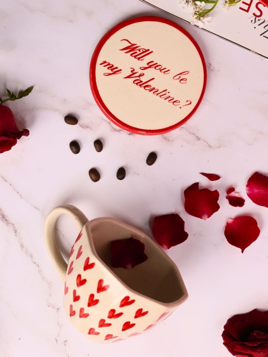 

WEAVING HOMES Red & Cream-Coloured 2 Pcs Printed Ceramic Glossy Mugs With Coaster
