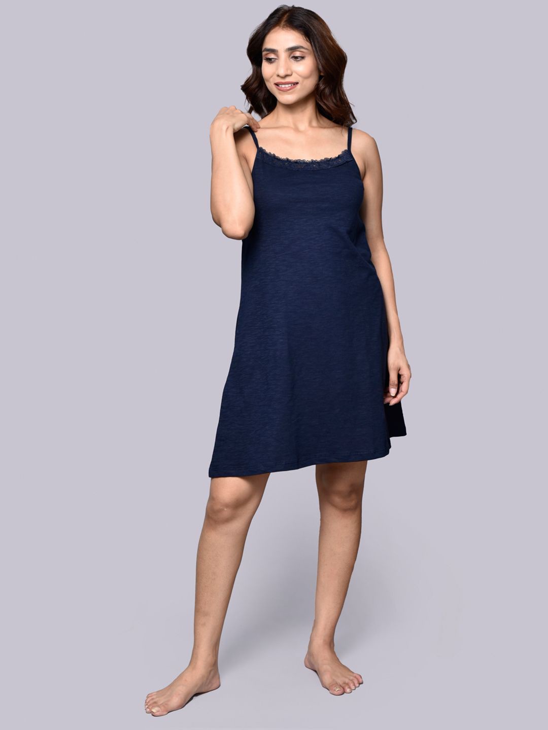 

Inner Sense Organic Cotton Sleeveless Nightdress with Hairband, Navy blue