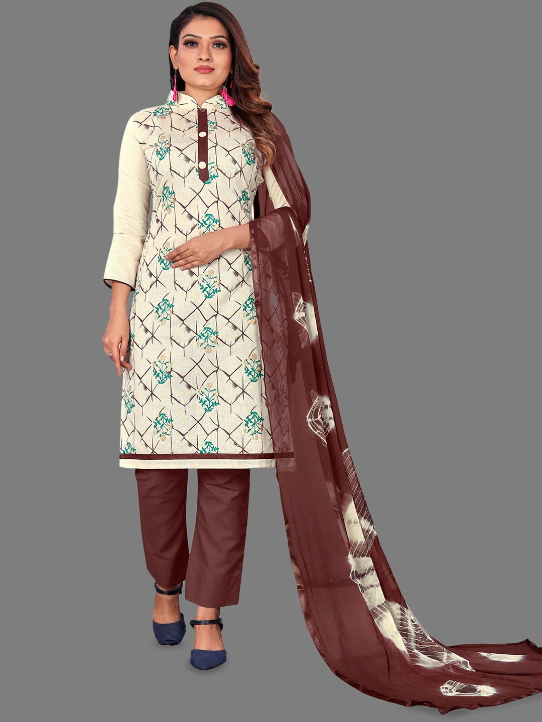 

JULEE Embroidered Pure Cotton Unstitched Dress Material, Brown