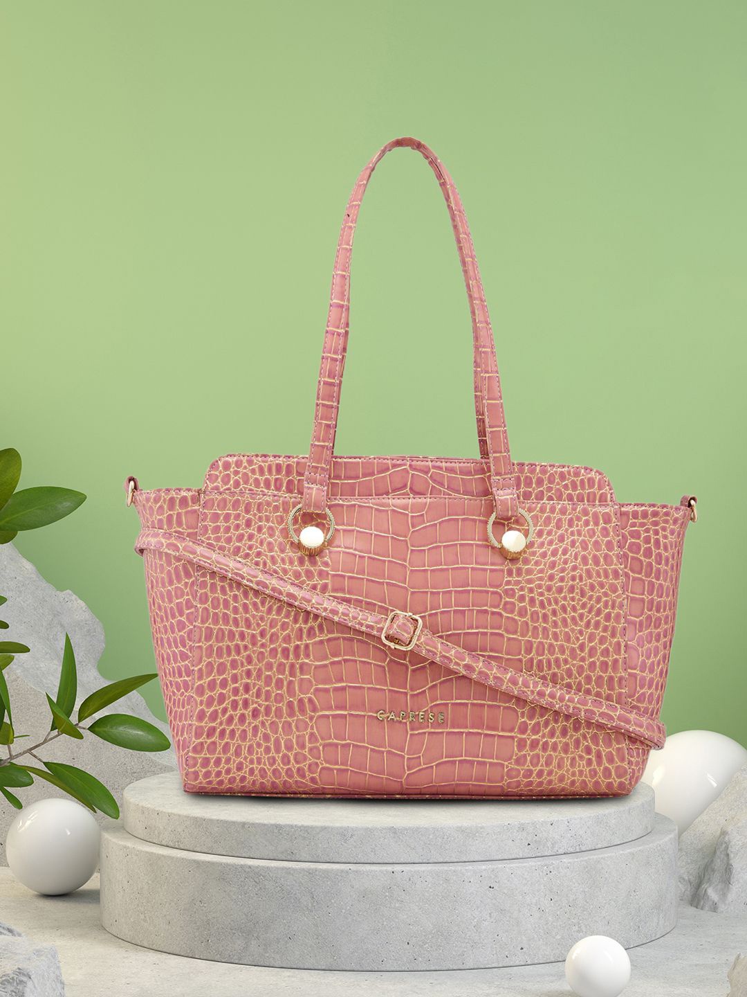 

Caprese Textured Structured Shoulder Bag with Quilted, Pink