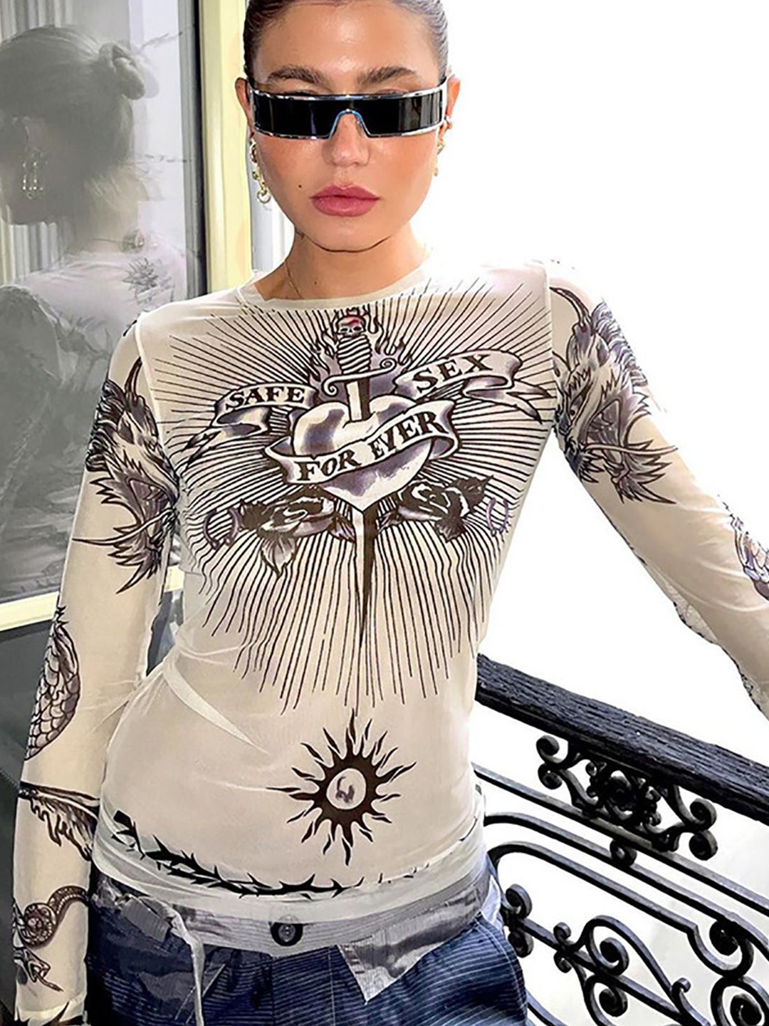 

StyleCast x Revolte Women Abstract Printed Round Neck Top, Beige