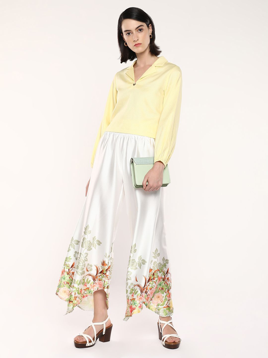 

RAREISM Women Floral Printed Tailored Flared High-Rise Pleated Parallel Trousers, White