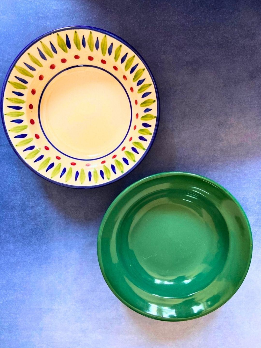

WEAVING HOMES Green & Yellow 2 Pieces Printed Ceramic Serving Plates