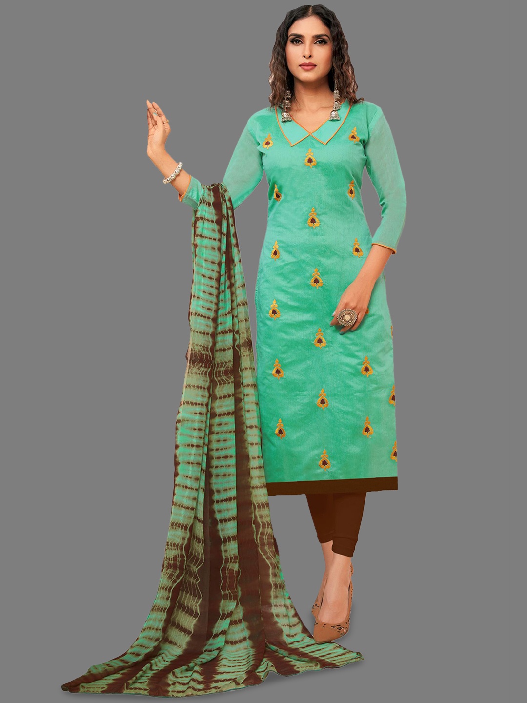 

JULEE Ethnic Motifs Embroidered Thread Work Pure Cotton Unstitched Dress Material, Black