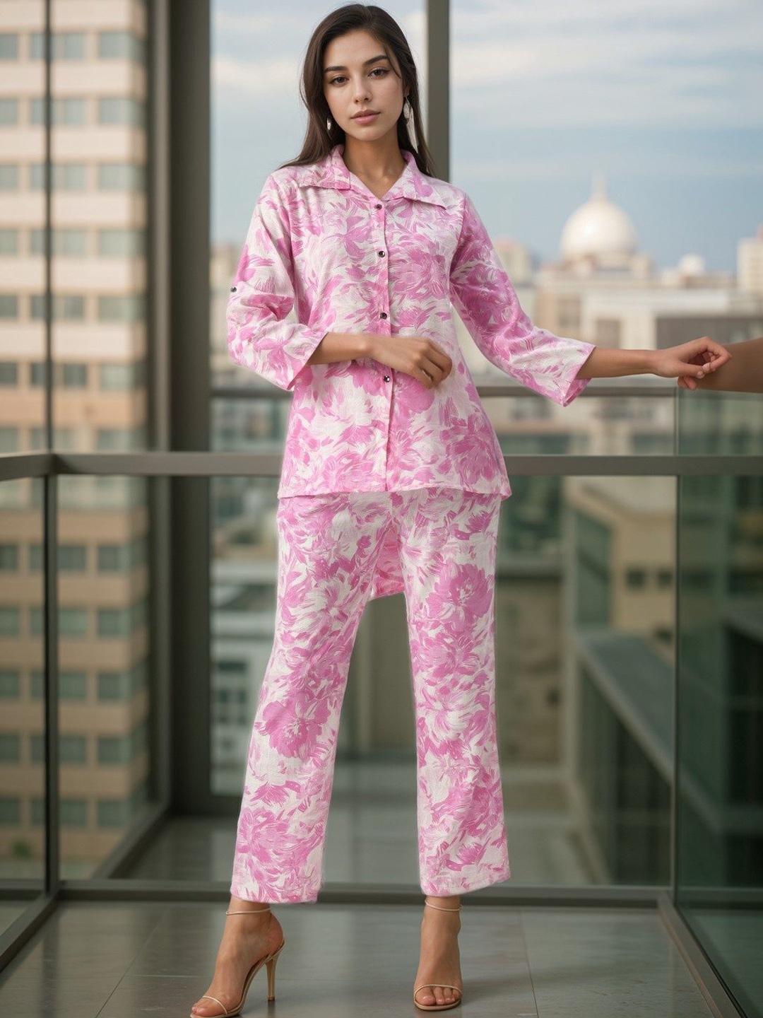 

BAESD Floral Printed Shirt & Palazzos, Pink