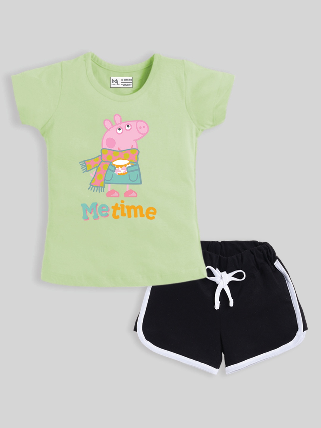 

YK X Minute Mirth Infant Girls Printed Pure Cotton Tshirt with Shorts, Green