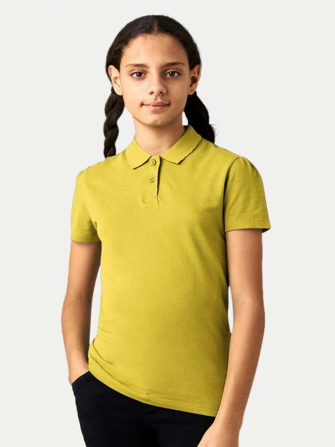 

BAESD Girls Solid Polo Collar Cotton T-shirt, Yellow