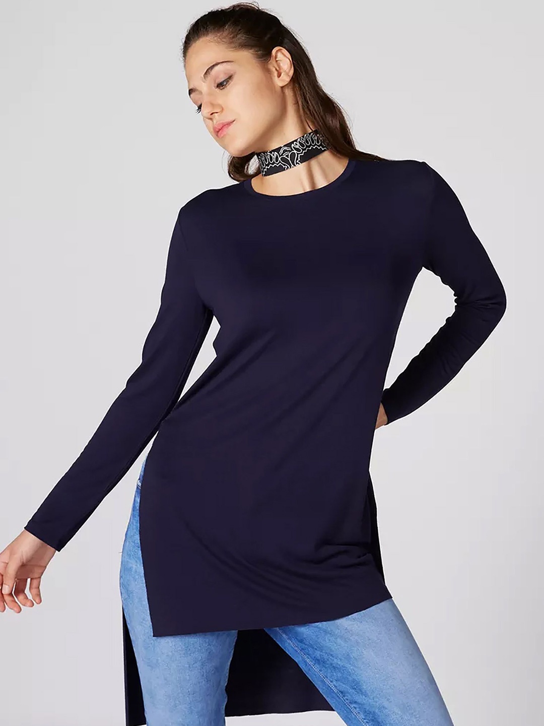 

Dream Beauty Fashion Women Solid Round Neck Top, Navy blue