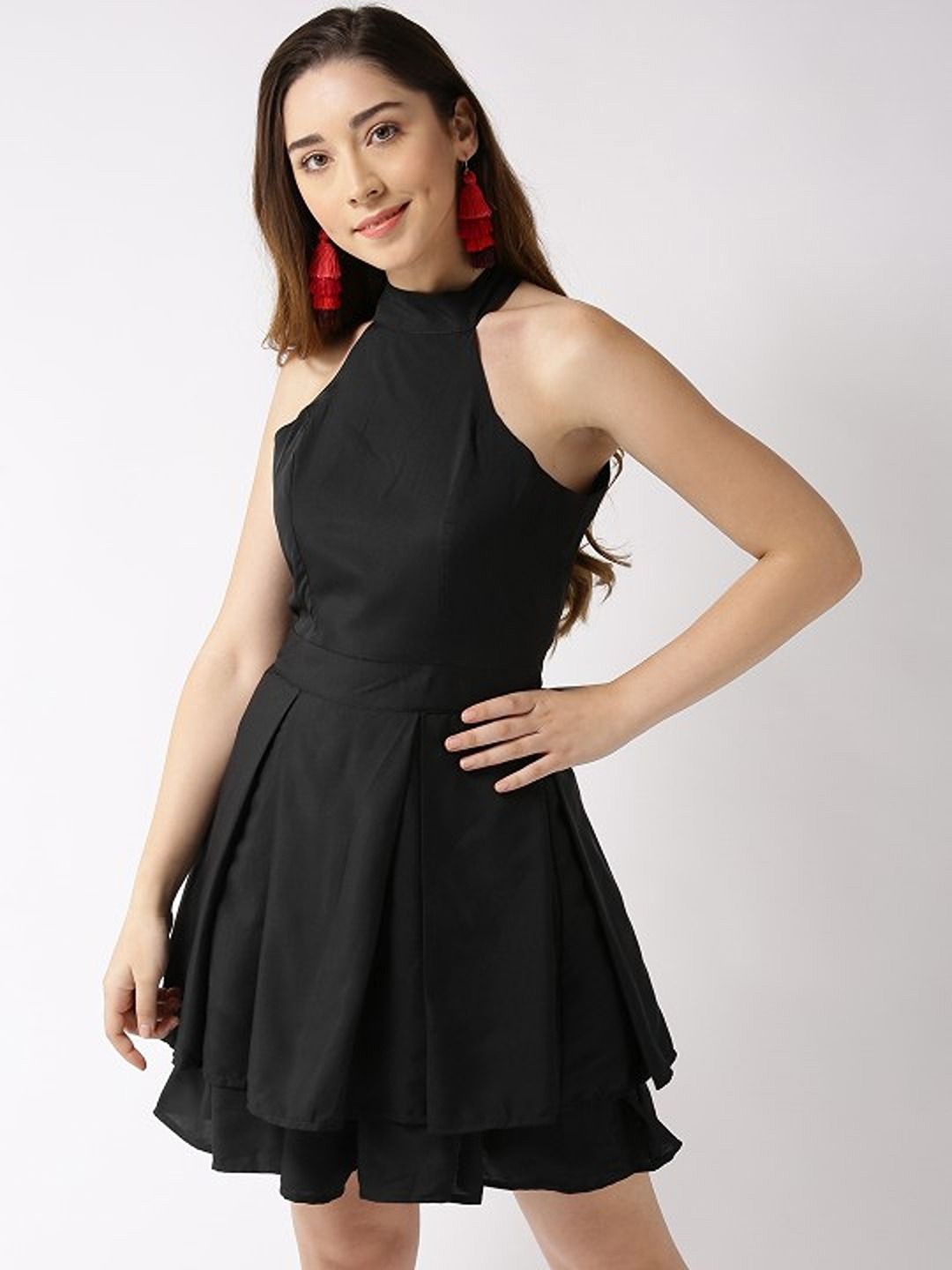 

Sera Women Halter Neck Sleeveless Fit & Flare Dress, Black