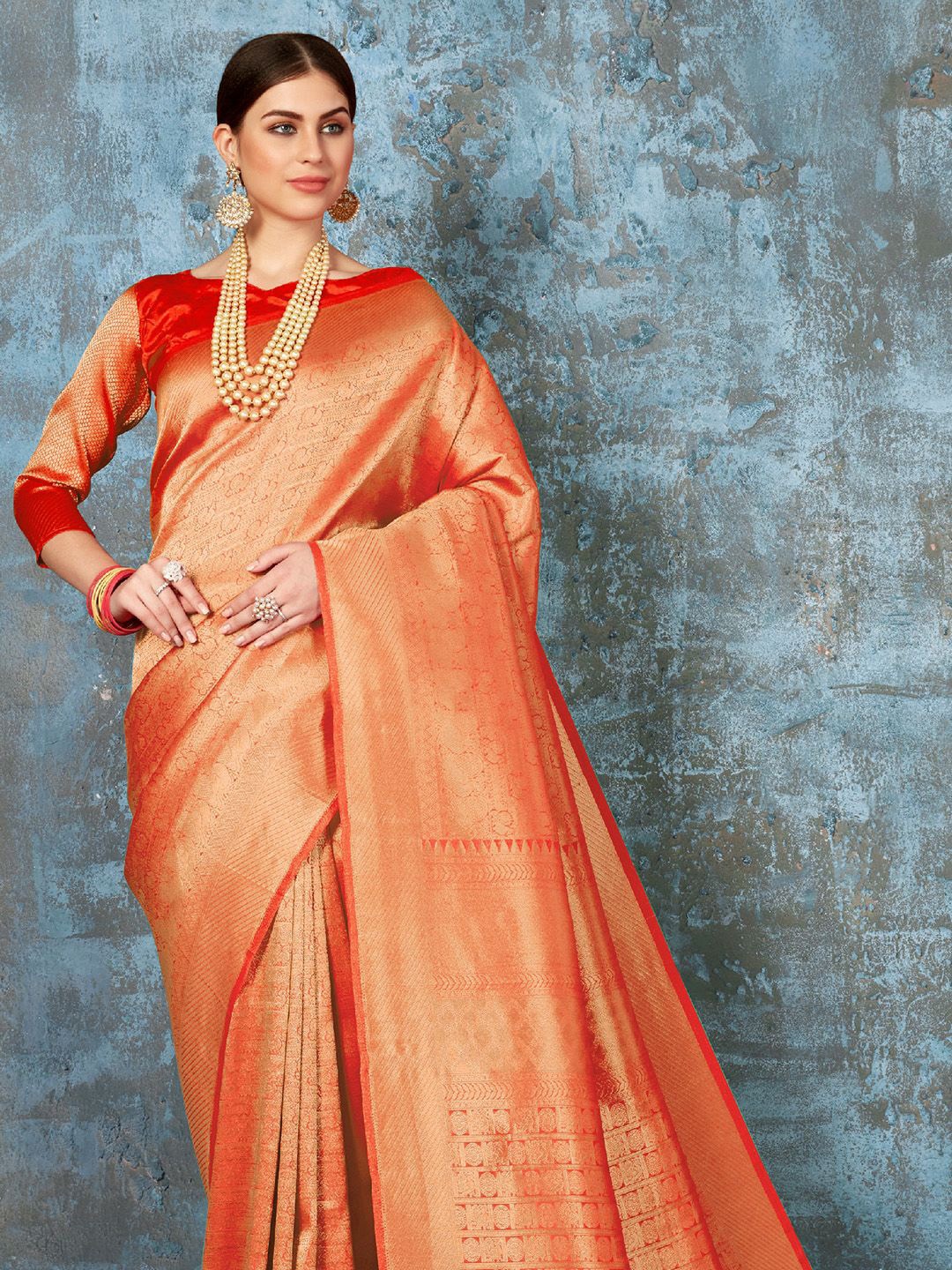 

Ishin Woven Design Zari Banarasi Saree, Orange