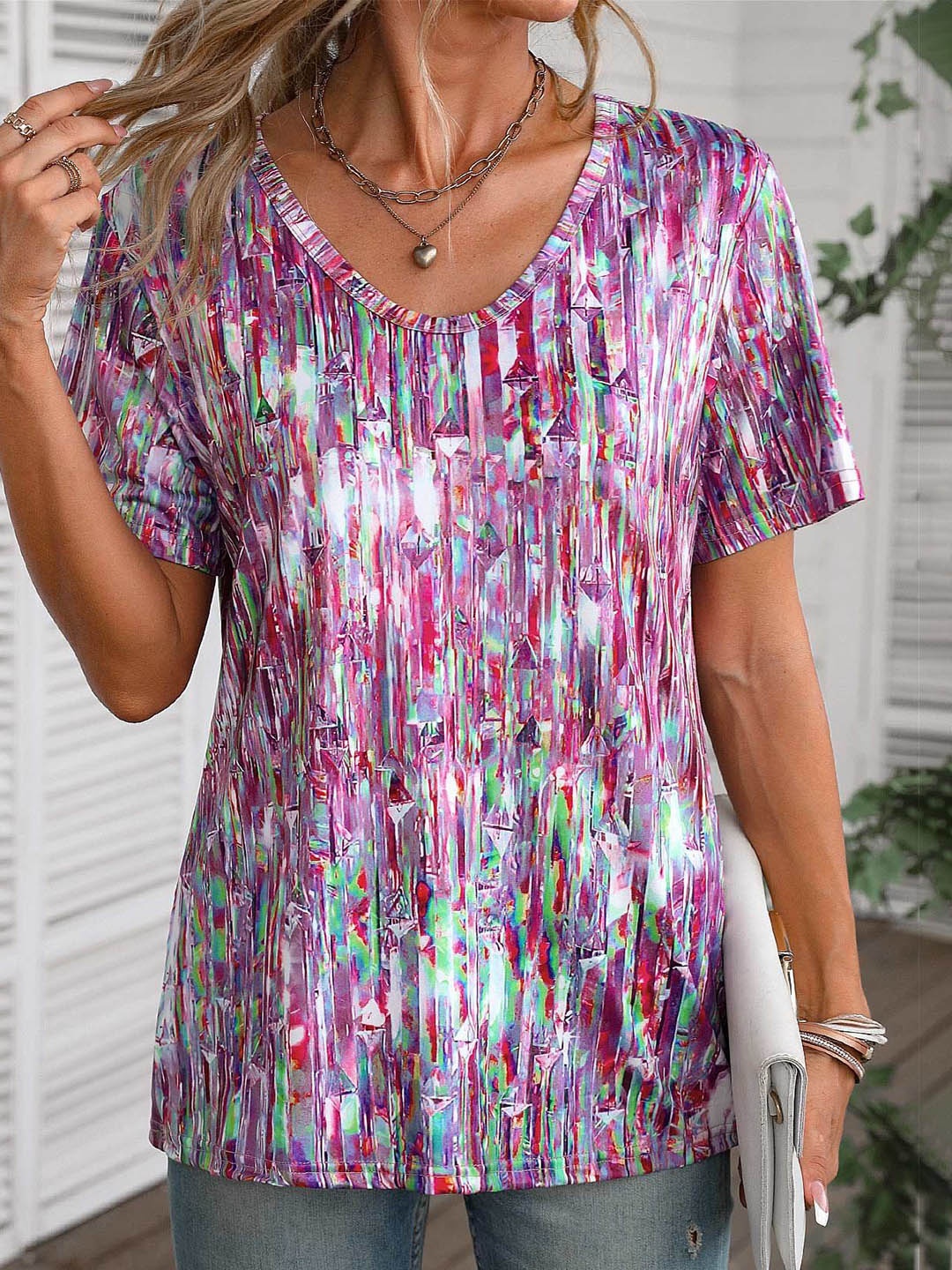 

StyleCast x Revolte Women Abstract Printed V-Neck Top, Purple