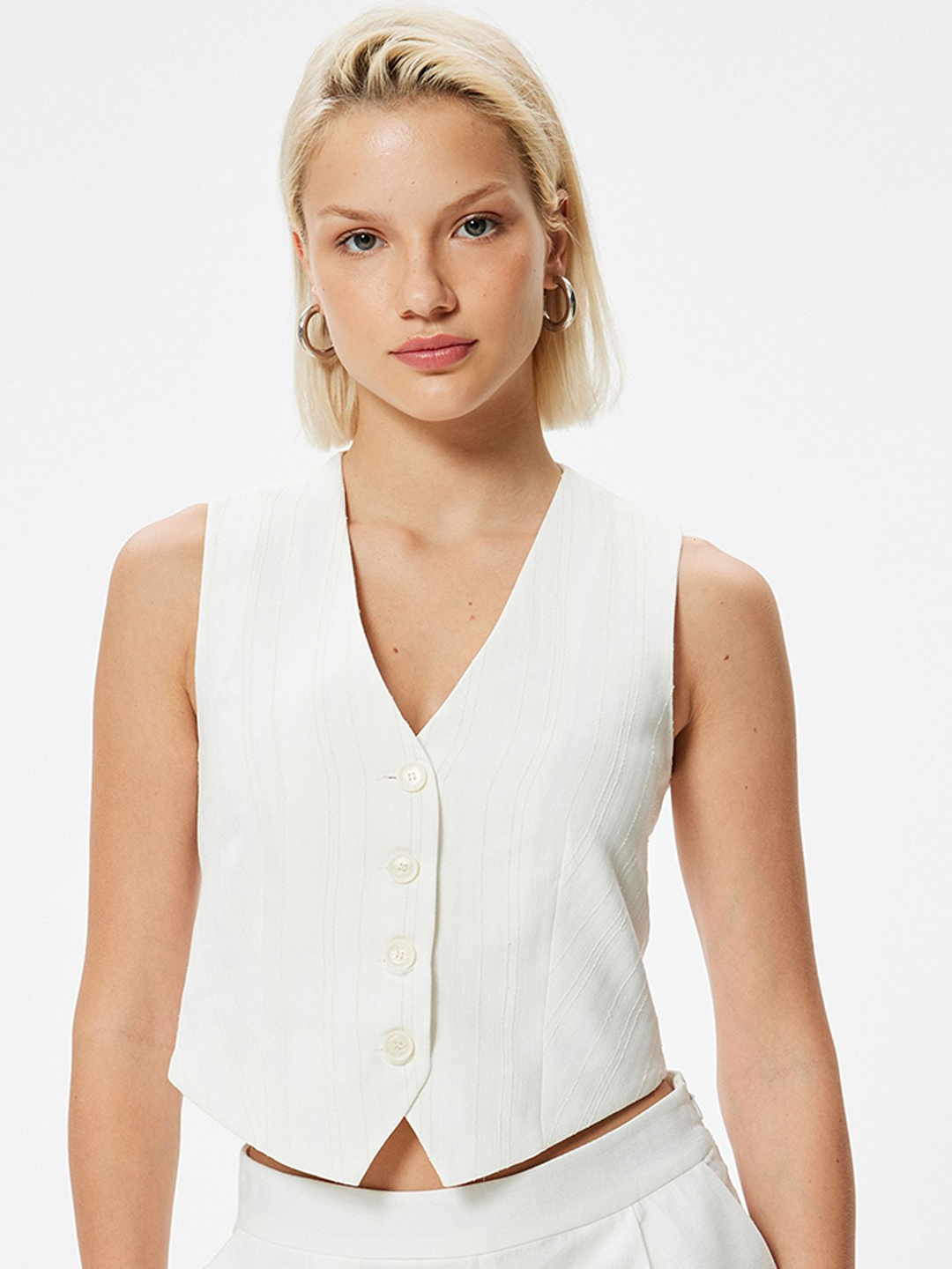 

Koton Sleeveless V-Neck Waistcoat, White