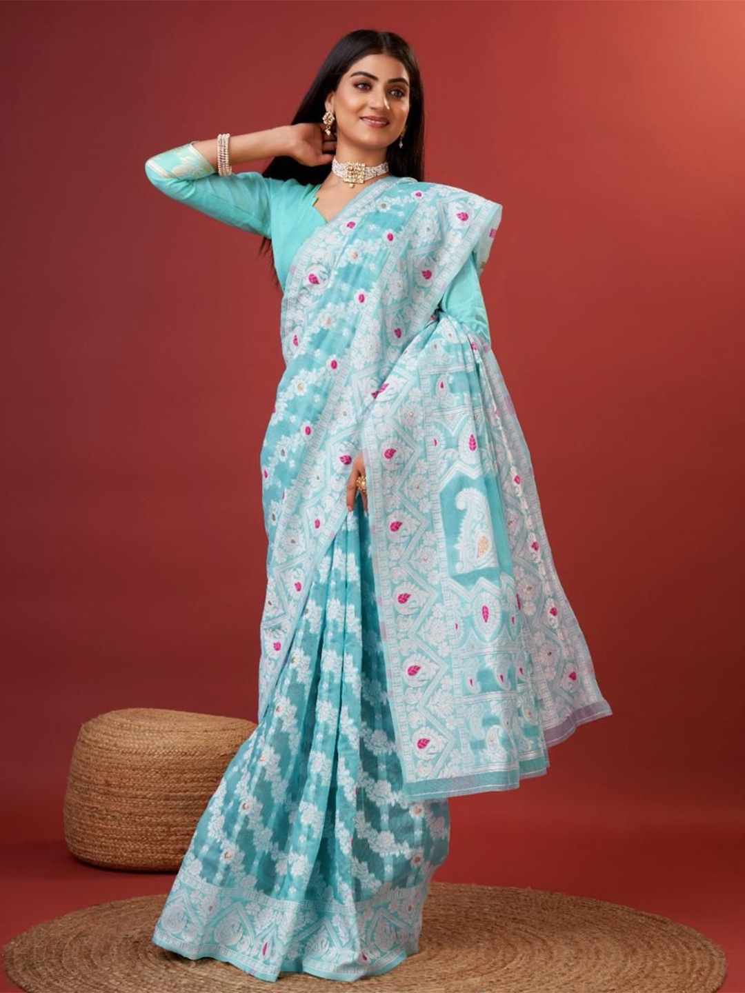 

Upalksh Woven Design Zari Banarasi Saree, Turquoise blue