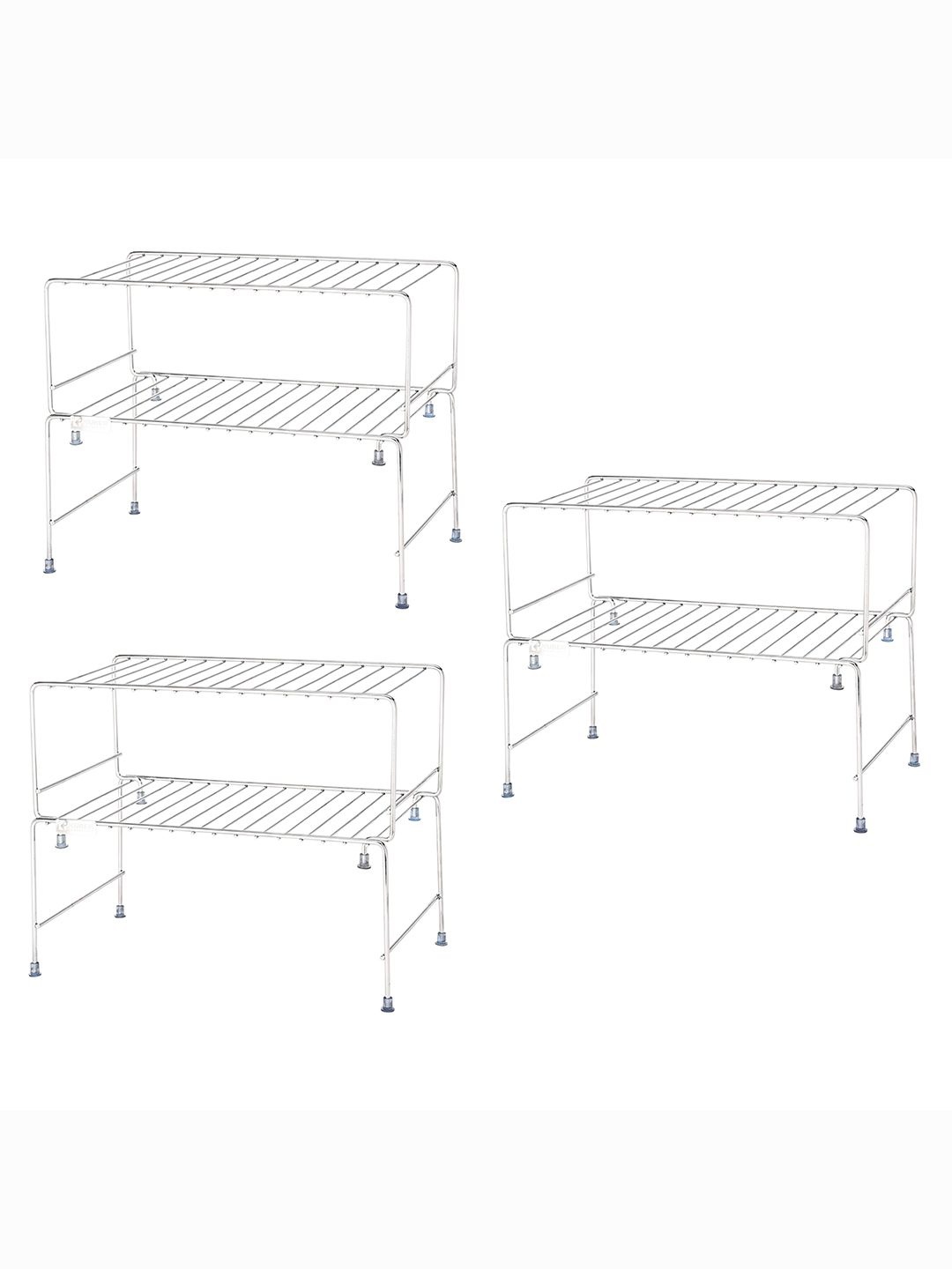 

Kuber Industries 3 Pieces Stainless Steel Storage Racks, Silver