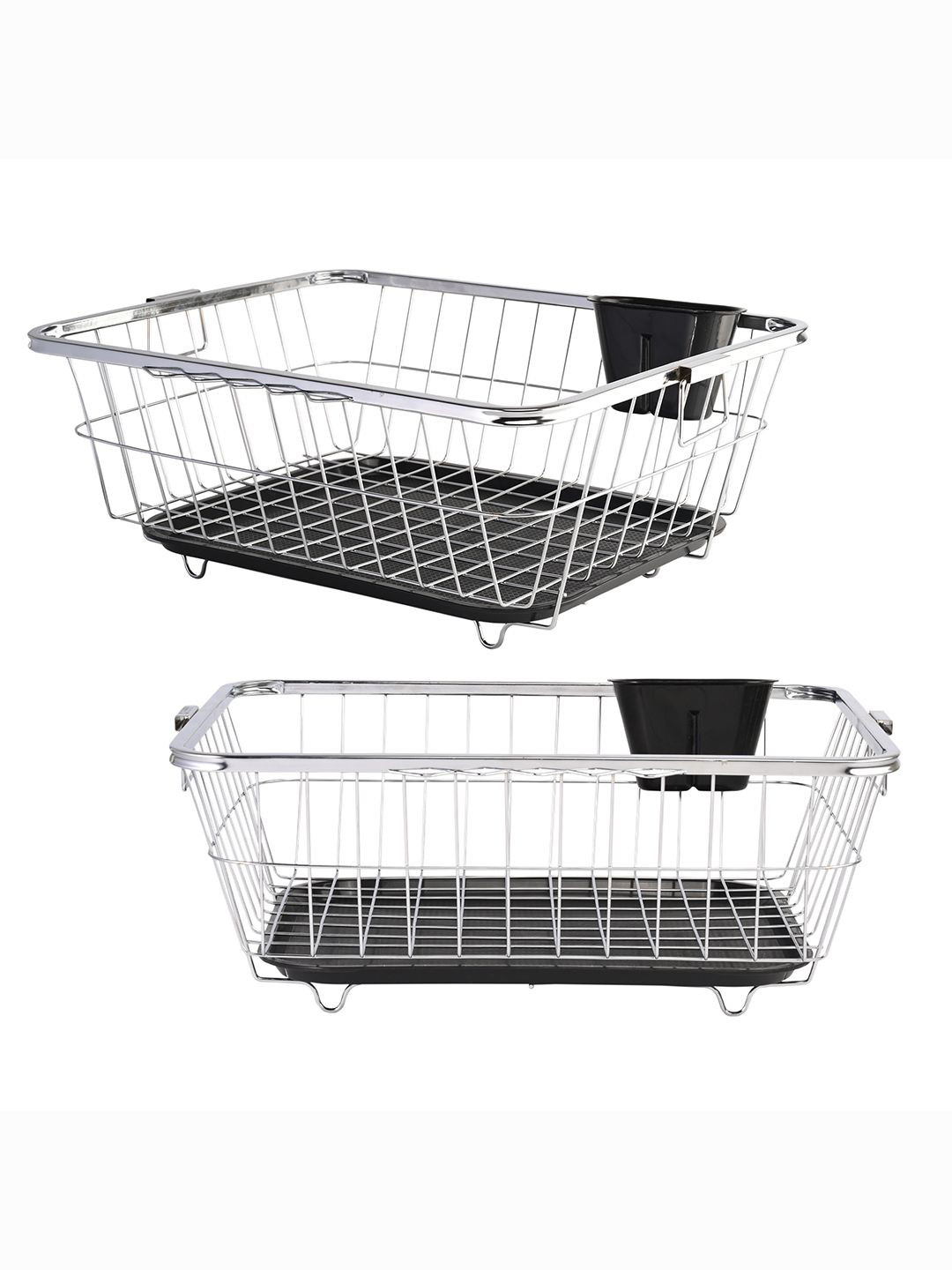 

Kuber Industries 2 Pieces Stainless Steel Dish Rack With Handle & Draining Tray, Silver