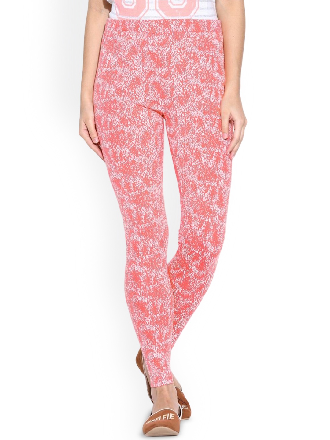 

Sera Printed Ankle-Length Leggings, Coral