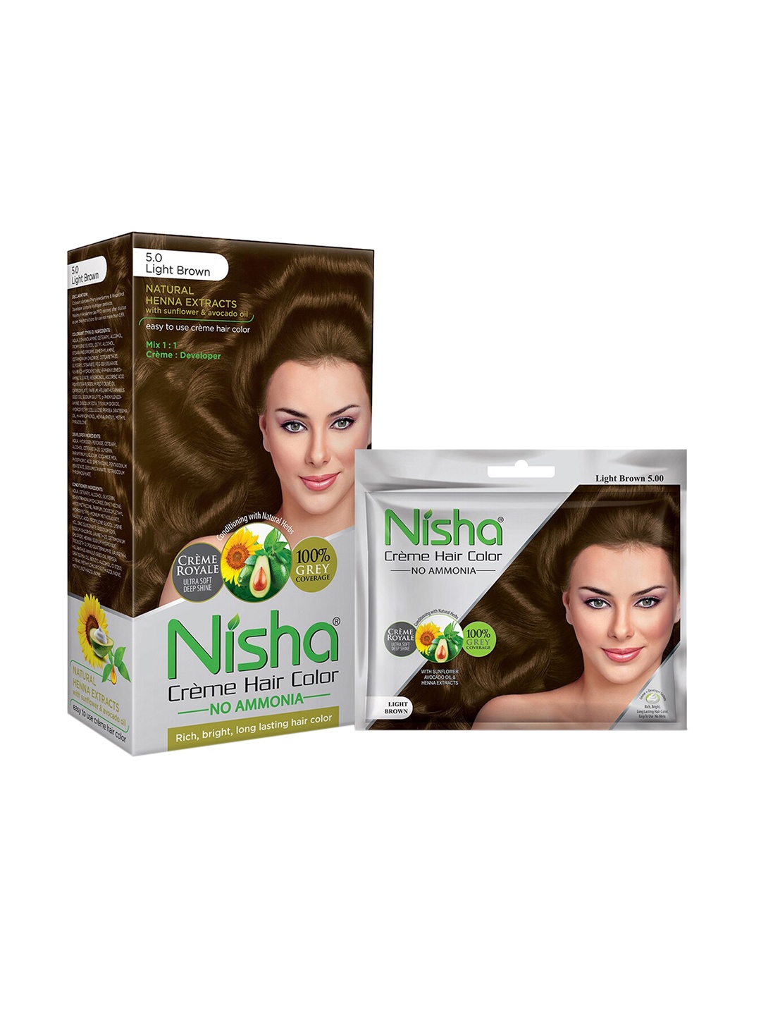 

Nisha Long Lasting Creme Hair Colouring Combo Pack 160 gm - Light Brown