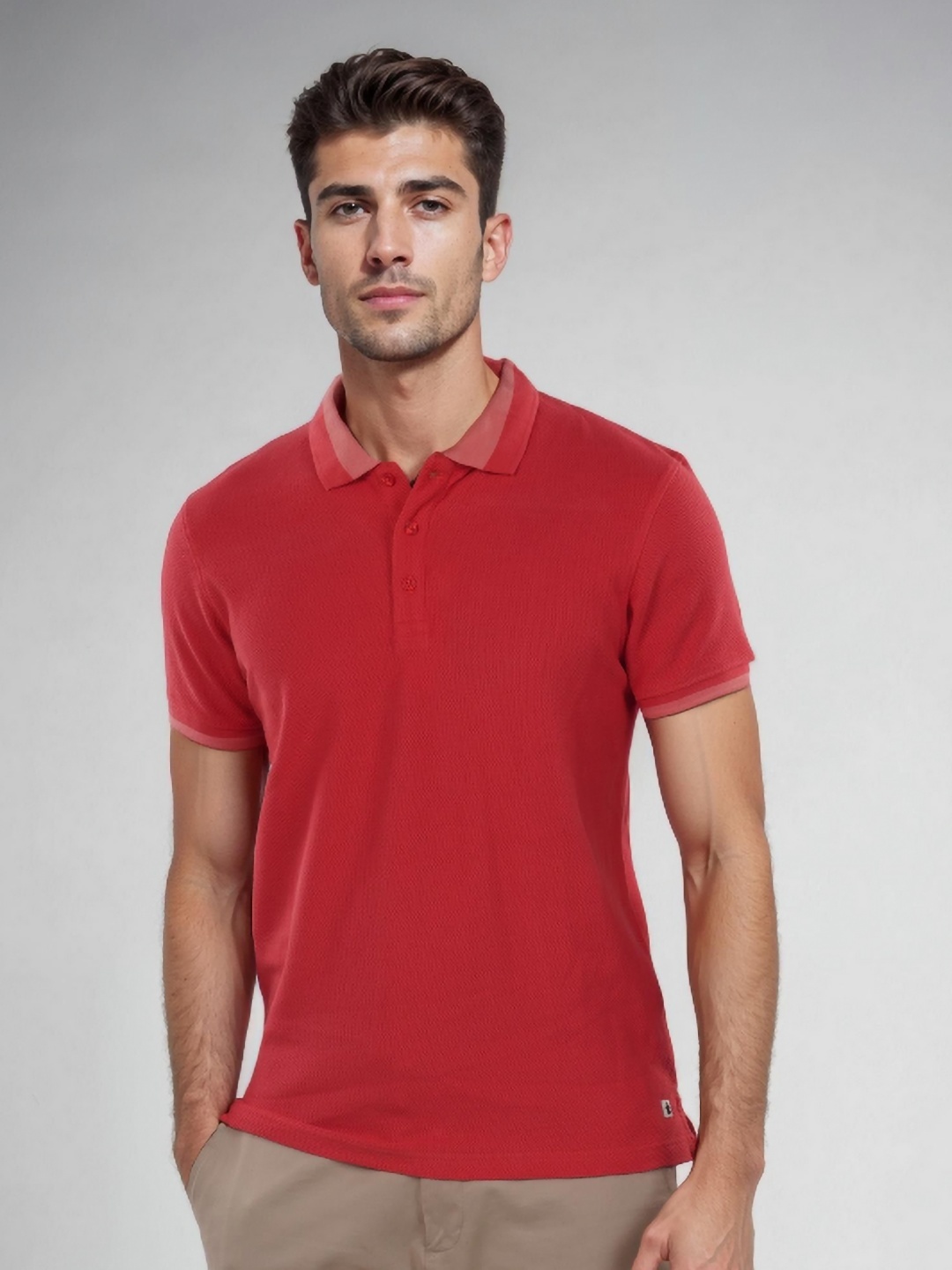 

Celio Men Solid Polo Collar Cotton T-Shirt, Coral