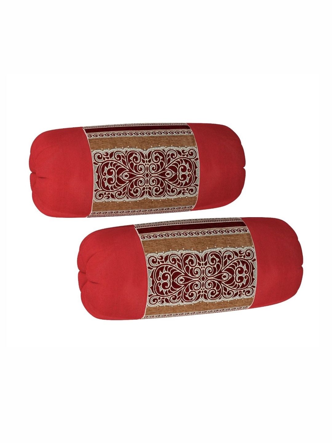 

hargunz Maroon & Brown 2 Pieces Self-Design Bolster Covers