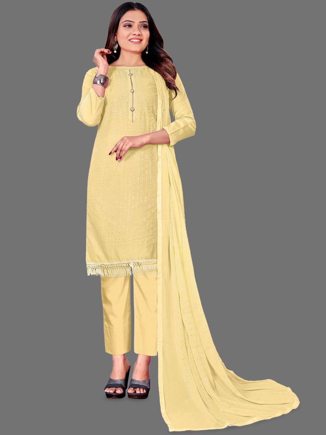 

JULEE Ethnic Motifs Embroidered Sequinned Unstitched Dress Material, Yellow