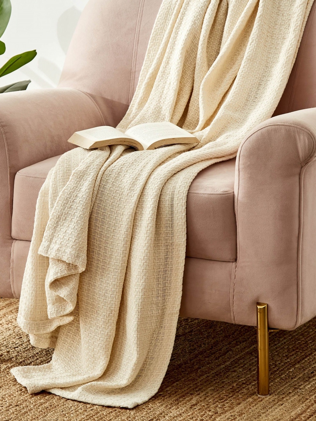 

Home Centre Natura Beige Checked 120 GSM Cotton Single Bed Blanket