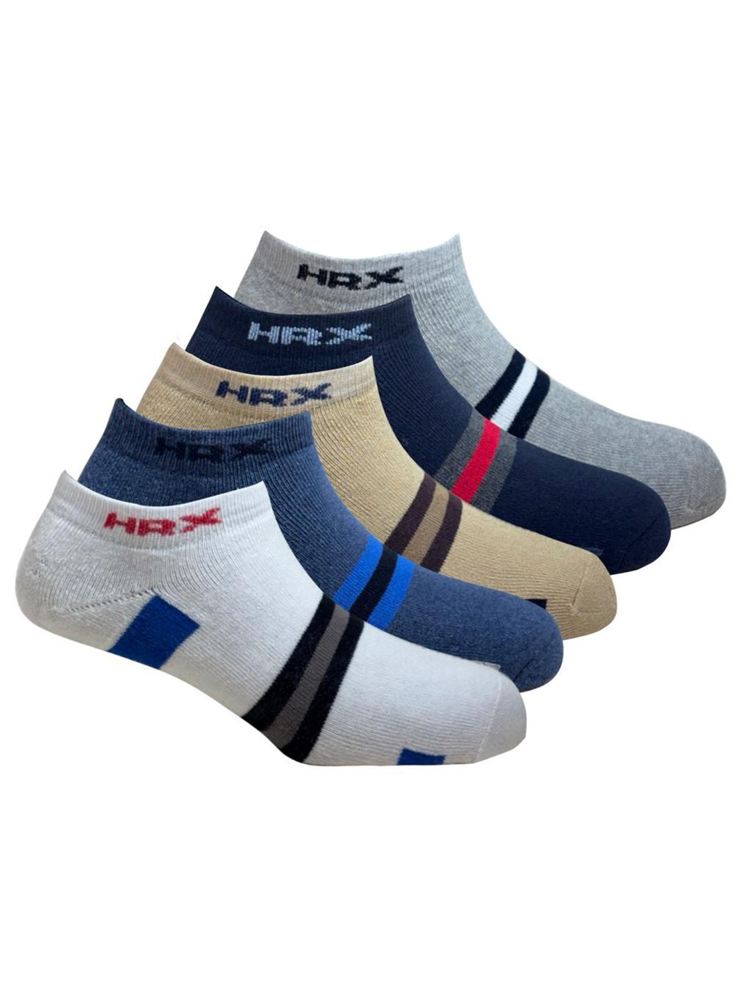 

HRX by Hrithik Roshan Pack Of 5 Unisex Patterned Ankle-Length Socks, White