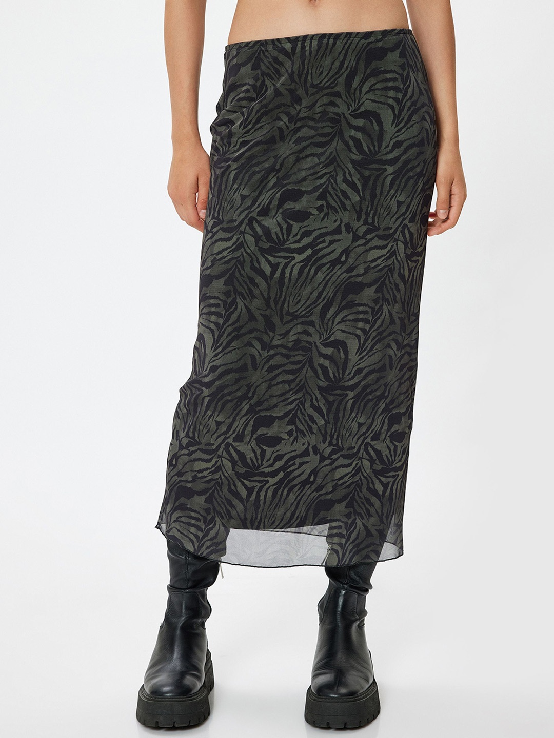 

Koton Printed Straight Midi Skirt, Green