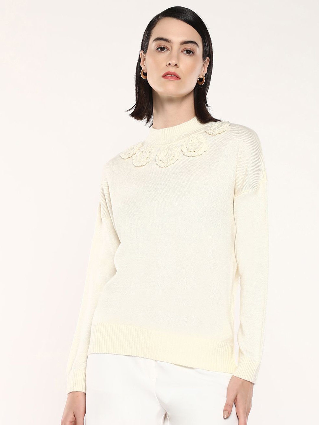 

RAREISM Women Solid Turtle Neck Pullover, Off white