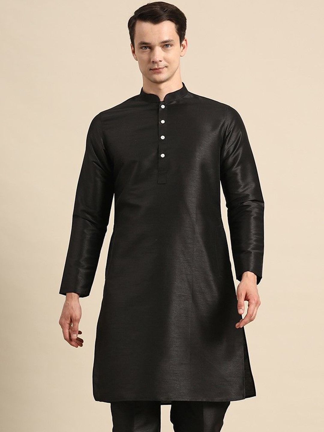 

Sayisha Mandarin Collar Long Sleeves Straight Kurta, Black